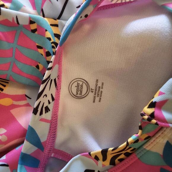 Vibrant Jungle Print Kids Rash Guard Swimsuit - Picture 2 of 3